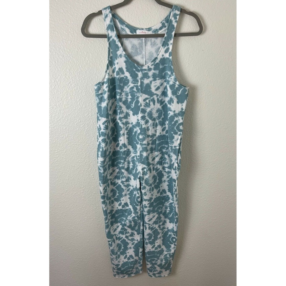 Calsie Tie-Dye Jumpsuit Sleeveless Tie Waist One Piece Sz XS Blue/ White PJs